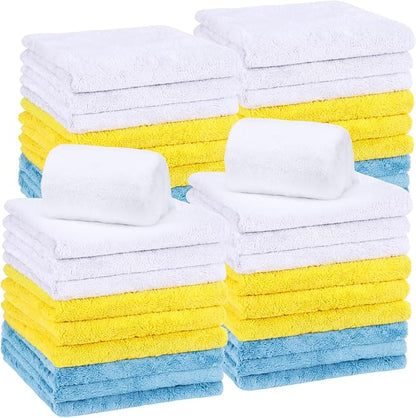 Shimeyao 30 Pcs 16 x 16 Inch edgeless Microfiber Plush Towels for Cars Detailing Drying Wash Polishing Absorbent Cleaning Cloths, 500 GSM (Light Blue, White, Yellow)