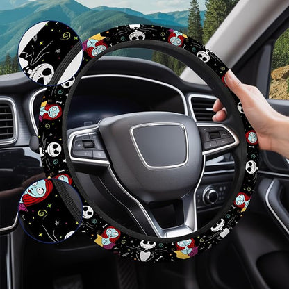 GENANY Nightmare Couple Steering Wheel Cover, Non Slip Polyester Car Wheel Protector for Car SUV Truck, Universal 15 Inch