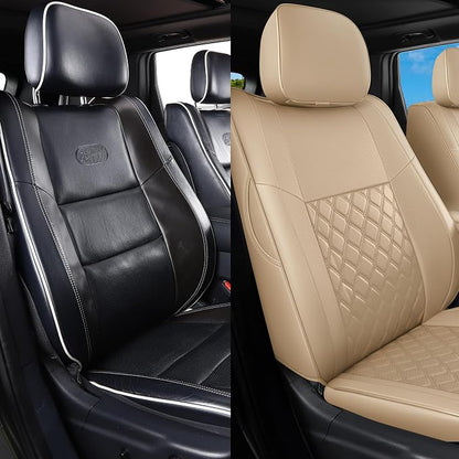 Huidasource Upgrade Grand Cherokee Seat Covers, Full Coverage Waterproof Leather Car Seat Covers, Custom Seat Cushion Protector Fit for Jeep Grand Cherokee 2011-2021 (Full Set/Beige)