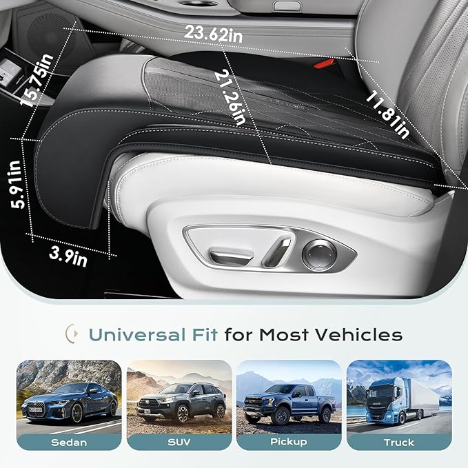 Coverado Car Seat Extender Leg Support, Leather Leg Extension Pad Car Seat Cushions, Waterproof Leg Extender Cushion for Long Driving, Car Leg Support Pad Universal Fit for Diver Seat (Update, Black)