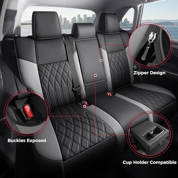 FREESOO Custom Seat Covers for Toyota RAV4 2019 2020 2021 2022 2023 2024 2025 LE XLE Limited XLE Premium Gas, RAV4 Leather Car Seat Covers Interior, RAV 4 SUV Accessories Full Set, BlackGrey
