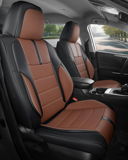 FREESOO Universal Front Seat Covers, Waterproof Faux Leather Automotive Seat Covers with Carbon Fiber Texture Seat Belt Pads, Anti-Slip Airbag Compatible Car Seat Protectors for Cars SUVs Trucks