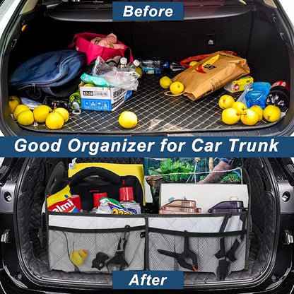 Deosk Car Trunk Organizer for SUV, Car Organizers and Storage with Reinforced Handles, Car Accessories for Women/Men 70L Waterproof Polyester Trunk Organizer(Large, Beige)