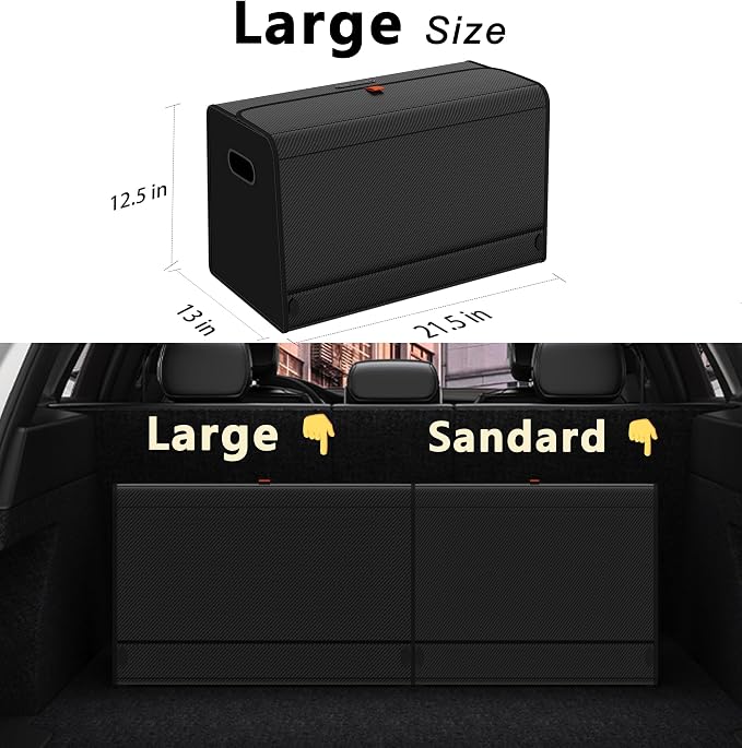 GMQ Car Trunk Organizer for SUV,Car Organizers and Storage with Collapsible Storage, Magnetic Lid Large Capacity for SUV, Truck, MPV (Carbon Black, L-21.5×13×12.5 IN)