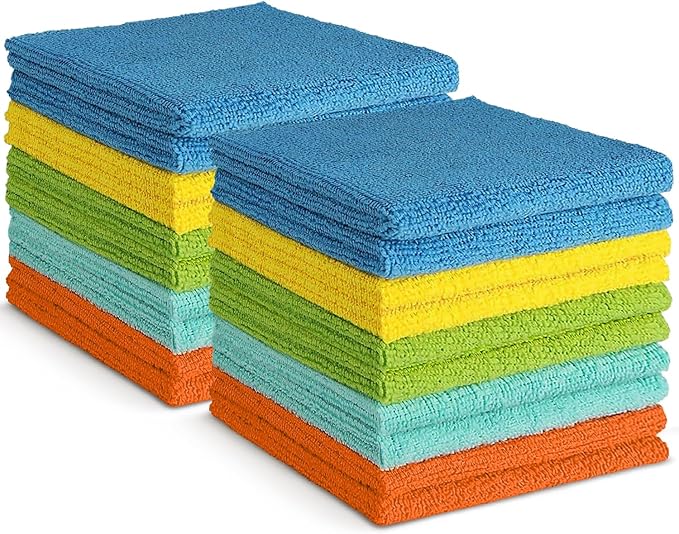 AIDEA Microfiber Cleaning Cloth, 20PK, Soft Absorbent Rags, Microfiber Towels for Cars, Kitchen Towels, Dusting Cloth for Home, Window, Cleaning Supplies, 12"×12"
