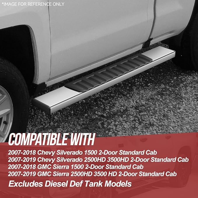 6.75 inch Side Step Bar Running Boards Compatible with 2007-2019 Chevy Silverado 1500 2500 3500 HD Compatible with GMC Sierra 07-19 2 Door Standard Cab Stainless Steel Chrome