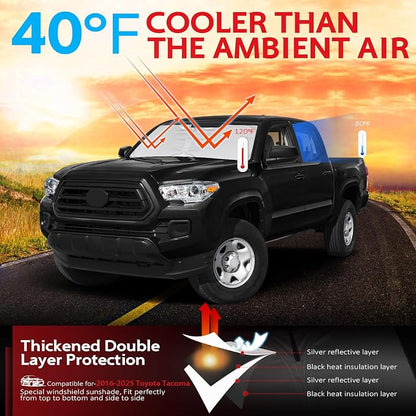 KAYZT Windshield Sun Shade for Toyota Tacoma 2016-2025 2026 Foldable Sunshade Front Window Custom Fit Accessories