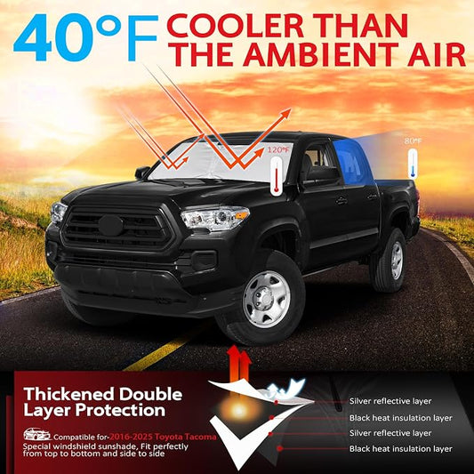 KAYZT Windshield Sun Shade for Toyota Tacoma 2016-2025 2026 Foldable Sunshade Front Window Custom Fit Accessories