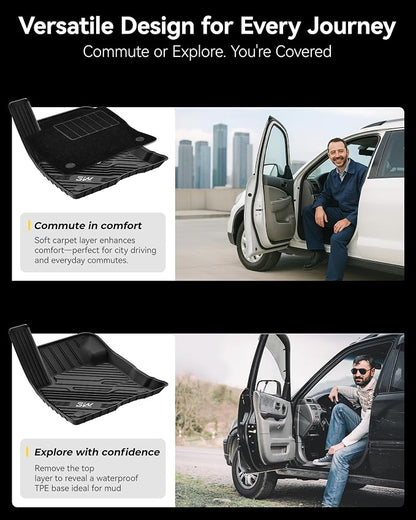 3W Floor Mats & Carpets (1st and 2nd Rows) Fit for Ford Bronco Sport 2021-2025 All Weather TPE Car Accessories Custom Fit Full Set Ford Bronco Sport Car Mats (Not for Bronco & Rubberized Floor)