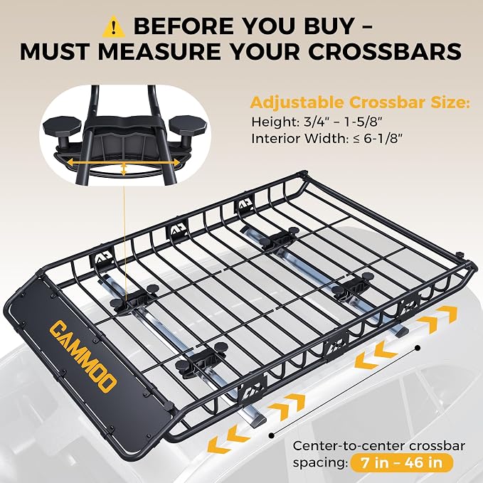CAMMOO 64"x39" Roof Rack Basket, Removable Fairing & Support Bars for Kayaks/Long Gear, 20 Cu.Ft Waterproof Soft Bag+Lock+Net+Strap–200Lbs Capacity Car Roof Cargo Carrier for SUV Truck Camping