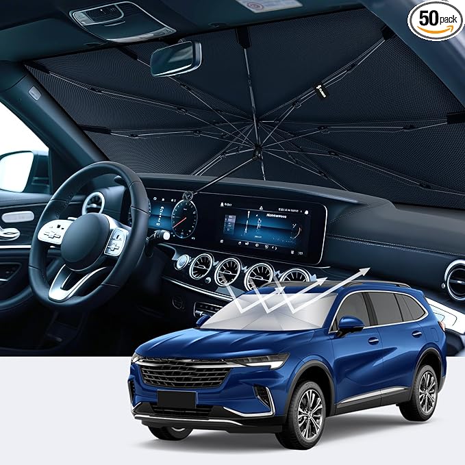 [2026 Upgrade] FLORICH Windshield Sun Shade, UPF80+ Sunshade for Car Windshield Blocks Heat & UV Rays, Car Sun Shade Umbrella Protect Interior from UV Keep Car Cooler Foldable M 57”x32”