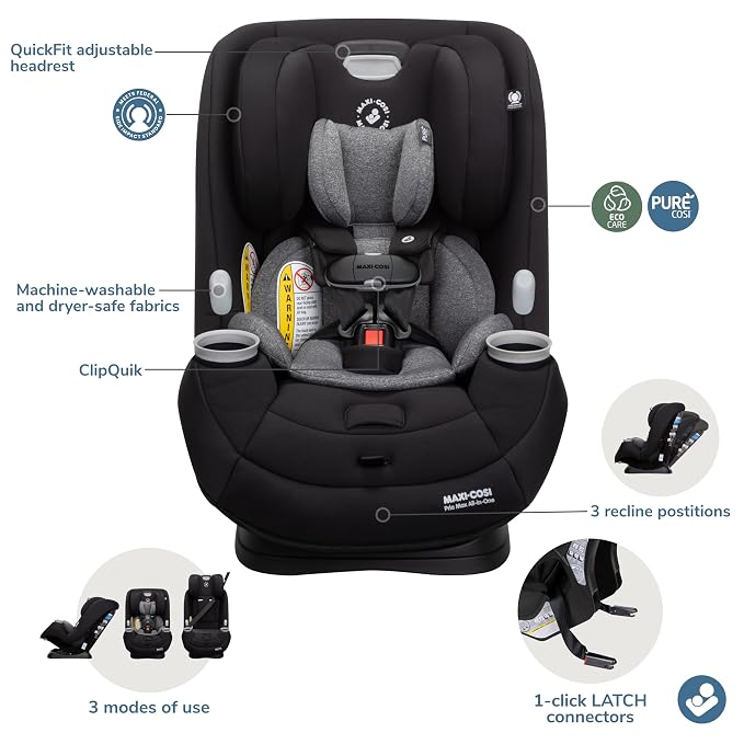 Maxi-Cosi Pria Max All-in-One Convertible Car Seat, Rear Facing Car Seat (4-40 lbs), Forward Facing Car Seat (22-65 lbs), High Back Booster Seat (40-100 lbs), Pure COSI, Essential Black