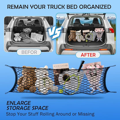 Envelope Style Cargo Net for Toyota RAV4 2013-2018 Accessories, Rear Trunk SUV Mesh Cargo Net, Upgraded 5mm Bungee & Double-Layer Nylon Storage Tailgate Netting Grocery&Tools Holder Organizer