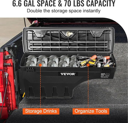 VEVOR Truck Bed Storage Box, Lockable Lid, Waterproof ABS Wheel Well Tool Box 6.6 Gal/20 L, Compatible with Chevrolet Silverado 1500 GMC Sierra 1500 2019-2020, Driver Side, Black