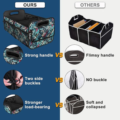 Deosk Car Trunk Organizer for SUV, Car Organizers and Storage with Reinforced Handles, Car Accessories for Women/Men 50L Waterproof Polyester Trunk Organizer(Medium, Leaves)