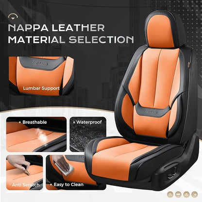 Coverado Seat Covers, Car Seat Covers Front Seats, Leather Seat Covers for Cars, Car Seat Protector Waterproof, Black Car Seat Cushion, Front Carseat Cover Universal Fit for Most Cars Orange