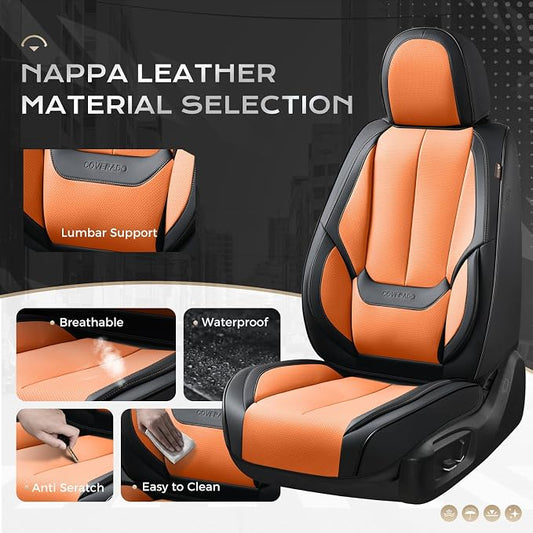 Coverado Seat Covers, Car Seat Covers Front Seats, Leather Seat Covers for Cars, Car Seat Protector Waterproof, Black Car Seat Cushion, Front Carseat Cover Universal Fit for Most Cars Orange
