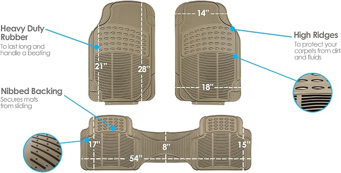 FH Group Car Floor Mats - Heavy-Duty Rubber Floor Mats for Cars, Universal Fit Full Set, Trimmable Automotive Floor Mats, ClimaProof Floor Mats For Most Sedan, SUV, Truck Floor Mats Beige