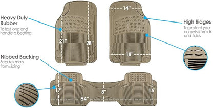 FH Group Car Floor Mats - Heavy-Duty Rubber Floor Mats for Cars, Universal Fit Full Set, Trimmable Automotive Floor Mats, ClimaProof Floor Mats For Most Sedan, SUV, Truck Floor Mats Beige