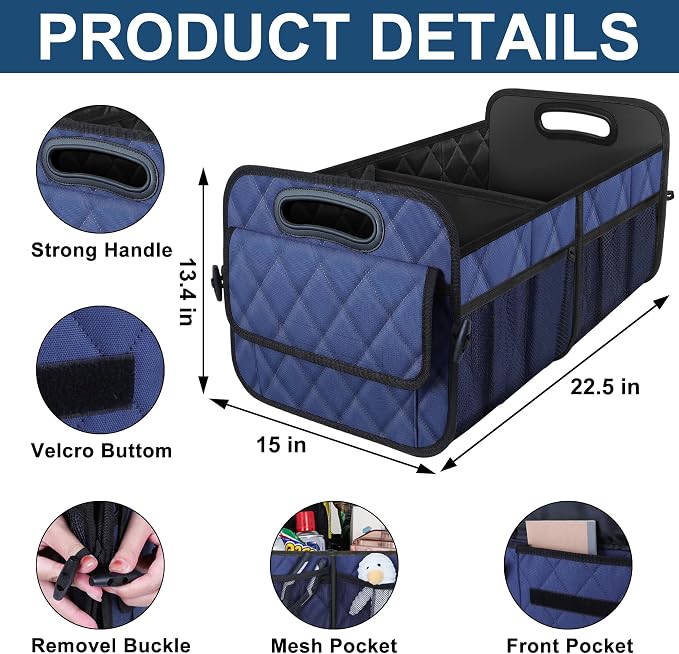 Deosk Car Trunk Organizer for SUV, Car Organizers and Storage with Reinforced Handles, Car Accessories for Women/Men 70L Waterproof Polyester Trunk Organizer(Large, Navy Blue)