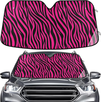 Zebra Hot Pink Black Windshield Sun Shade for Car Auto SUV Truck Foldable Front Window Sunshade Sun Visor Protector Block UV Rays Reflect Heat, 55" x 28"