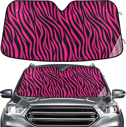 Zebra Hot Pink Black Windshield Sun Shade for Car Auto SUV Truck Foldable Front Window Sunshade Sun Visor Protector Block UV Rays Reflect Heat, 55" x 28"