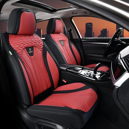 FLORICH Seat Covers for Cars, Waterproof Automotive Seat Covers, Leather Car Seat Covers 2 Pack, Universal Front Seat Cushion Protector for Most Cars Trucks SUV-Black&Burgundy