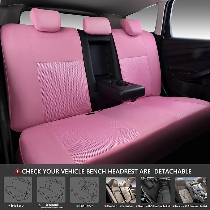 CAR PASS Pink Car Seat Cover Full Sets, Air Breath in Summer Mesh Seat Cover 5mm Sponge Airbag Composite, Cute for Women Girly, Universal Fit SUV, Vans, sedans,Trucks, Automotive Interior All Pink