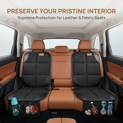 SMART ELF Car Seat Protector, 2Pack Seat Protector Protect Child Seats with Thickest Padding and Non-Slip Backing Mesh Pockets for Baby and Pet,Sedan SUV Truck (Black)