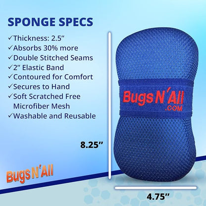 Bugs N’ All Bug Sponge - Bug and Tar Remover for Car Exterior and Interior - Ultra Soft Mesh Car Wash Sponge for Scratch Free Scrubbing - 8.25 by 4.75 inch, 1 Pack