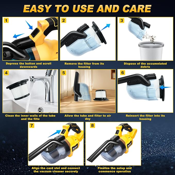 Cordless Vacuum Compatible with DeWalt 20V Battery, 5 in 1 Brushless Vacuum Cleaner with 50KPA 500W Powerful Motor, 50 CFM Portable Hand Vacuum for Home Wood Floor, Car (Battery Not Included)