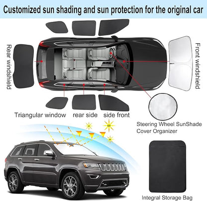 TINGLU Window Shades for Jeep Grand Cherokee 2011-2021(NOT for Grand Cherokee L) 8PCS Accessories Car Side Full Windows Rear Triangular Windshield Sun Shade Sun UV Rays Privacy Protection for Camping
