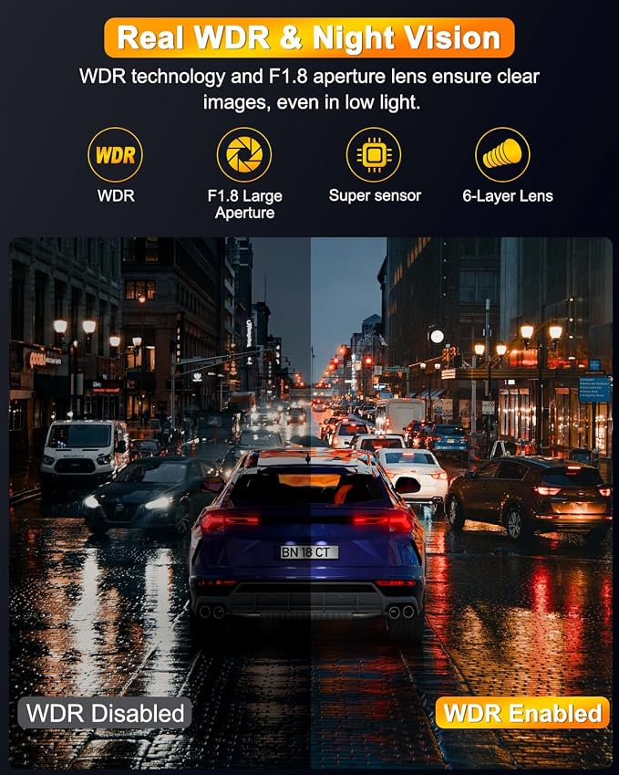 4K Dash Cam Front and Rear, Dual Dash Camera for Cars with 64G SD Card, 3" IPS Dashcam with Night Vision, Time Lapse, 24H Parking Mode, 170° Wide Angle, G-Sensor, Loop Recording, Real WDR
