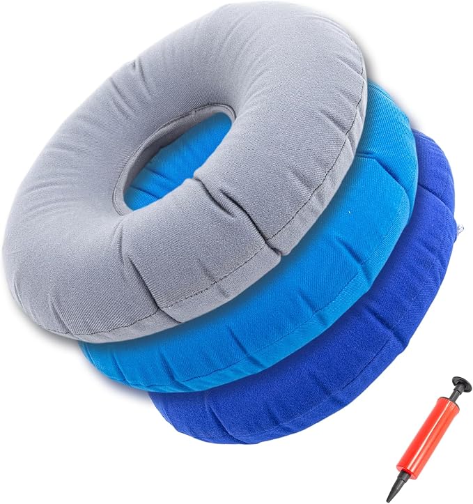 3 Pack Inflatable Donut Pillows, Round Donut Cushion, Ring Doughnut Pillow, Hemorrhoid Seat Cushion for Tailbone Pain Relief, Functions as Car Wheelchair Office Chair Cushios (15-Inch Three Colors)