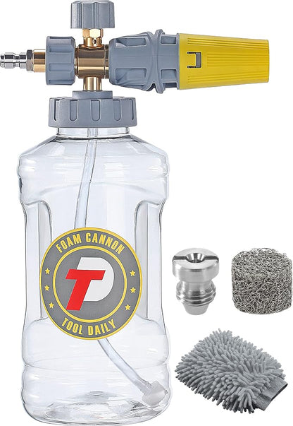 Tool Daily Foam Cannon, Adjustable Foam Blaster, Snow Foam Lance with M22 and 1/4 Inch Quick Connect, Additional Orifice Nozzle 1.1mm, 1.5 Liter