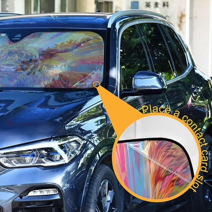 Windshield Sun Shade Abstract Highland Cow Front Window Block UV Shades Visor Reflective Retractable for Car SUV Trucks