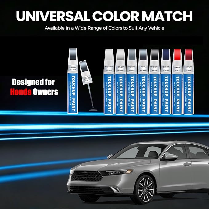 Meteorite Grey Metallic(NH-904M) Touch Up Paint for Honda 2-in-1 Car Scratch Repair Pen for Rock Chips, Door Scratches & Paint Nicks Exact Color Match Quick Dry DIY Fix for Civic Accord CR-V