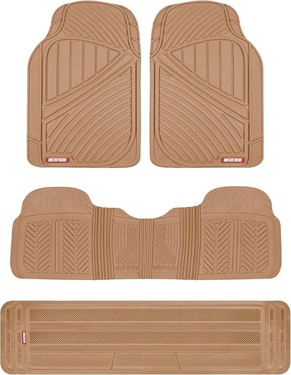 Motor Trend 3-Row Heavy Duty Rubber Floor Mats & Liners for Car SUV Van, Front 2nd & 3rd Row Durable Polymerized Latex Full Interior Protection, Extra-High Ridgeline Design, Beige