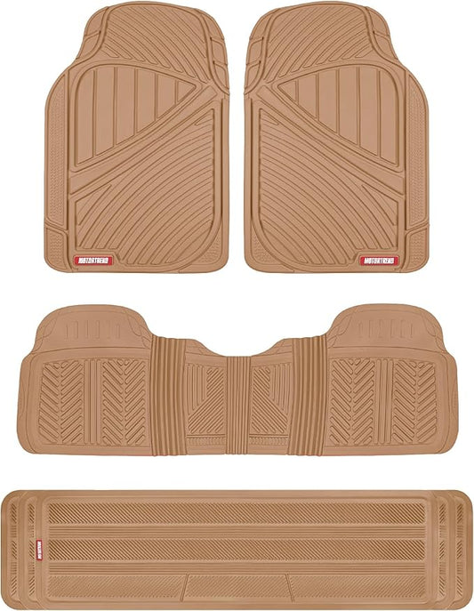 Motor Trend 3-Row Heavy Duty Rubber Floor Mats & Liners for Car SUV Van, Front 2nd & 3rd Row Durable Polymerized Latex Full Interior Protection, Extra-High Ridgeline Design, Beige