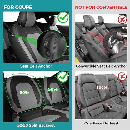 Custom for Ford Mustang Coupe Seat Covers 2015-2025 - Custom-Fit Full Set Faux Leather Car Seat Covers for Mustang Coupe Fastback GT/V6/EcoBoost 2015 2016 2017 2018 2019 2020 2021 2022 2023 2024 2025