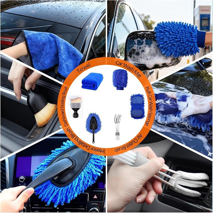41Pcs Professional Car Detailing Kit, Car Wash Kit with Portable Handbag, Wet and Dry Use Car Cleaning Kit, Durable Drill Brush, Apply to Interior, Exterior, Wheels, Trucks, Motorcycles