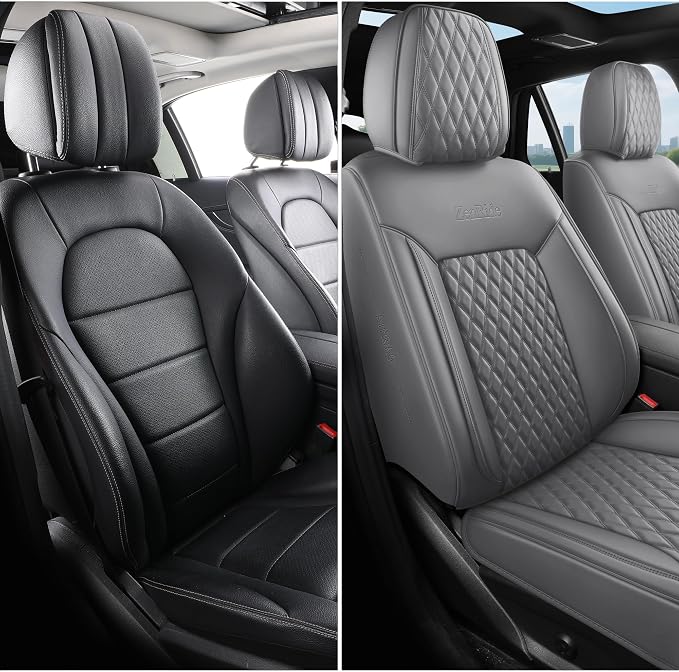 Front Car Seat Covers Set of 2,Universal Precision Fit Contoured High-Density Nappa Leather Waterproof Automotive Seat Covers Automotive Seat Covers & Accessories,Style1 Gray