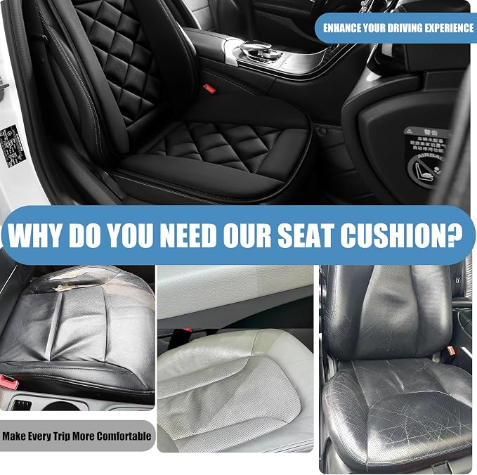 Car Seat Cushion with Back Support Pillow, Car Seat Cushion for Long Driving, Breathable Car Seat Protector, 1.2'' Thick Memory Foam Design for Pain Relief, Seat Pad for Car SUV Truck (Black)