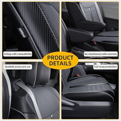 Custom Fit Sienna Seat Covers for 2021-2026 Toyota Sienna LE XLE 8-Seat, Waterproof Faux Leather Full Set Airbag Compatible 3-Row Car Seat Protectors (Black+Grey)