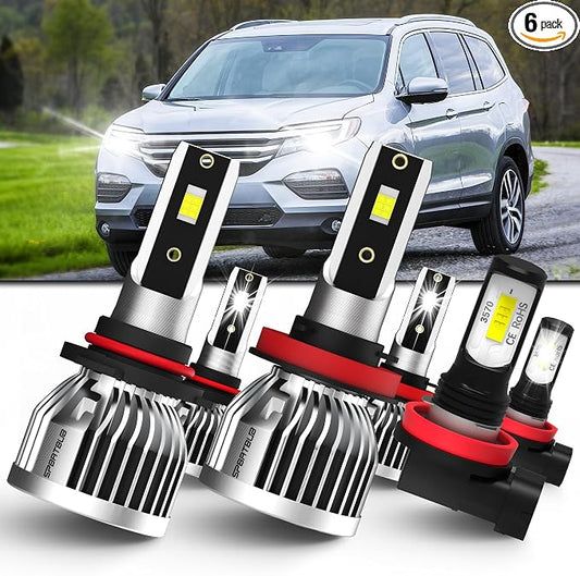 fit for (2006-2018) Honda Pilot Headlight Bulbs Front Bulb Bright Light Combo, 9005/hb3 High Beam & h11/h8/h9 Low Beam + h11 Fog Lights, Pack of 6