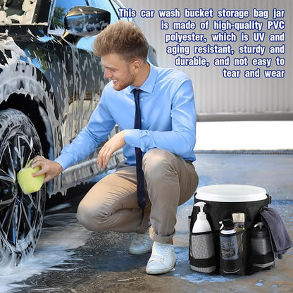 2 Pcs Bucket Organizer for 5 Gallon Car Wash Caddy Bucket Tool Bag with 6 Mesh Pockets for Cleaning Garden Fishing Tools, Bag Only