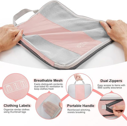 OlarHike 10-Pack Compression Packing Cubes for Travel Essentials,Compressible Expandable Packing Cubes for Suitcase,Luggage Garment Bags for Travel,Handy Helper for Organizing Clothes(Pink)