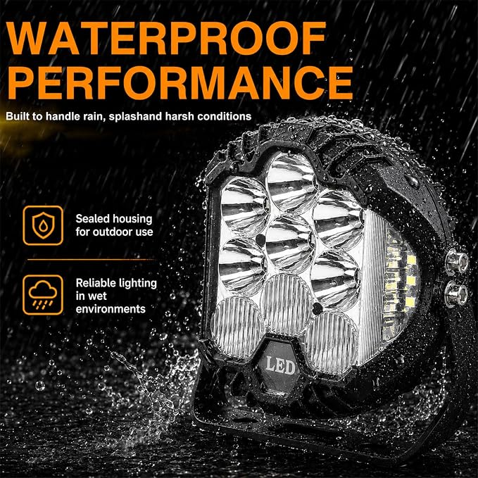 LIGBT 2PCS 7 Inch White Round Side Shooter Offroad Fog Lights Amber DRL 90W 3 Modes 270° Wide Range Super Bright LED Pods Light Kit with Wiring Harness for Pickup Truck ATV UTV SUV