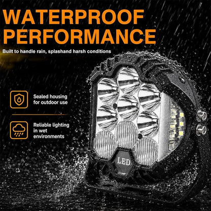LIGBT 4pcs 5 Inch White Round Offroad Lights LED Pods with Amber DRL 90W LED Light Pods 270° Wide Range Super Bright Side Shooter with Wiring Harness kit for Truck Pickup ATV UTV SUV