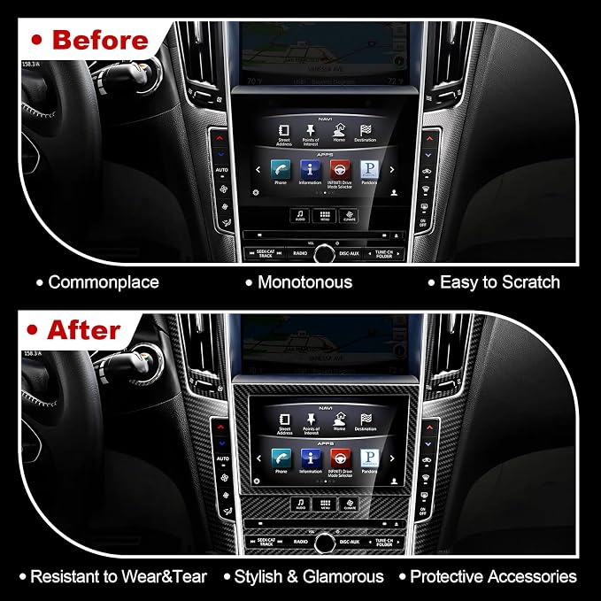 11PCS Real Carbon Fiber Interior Trim Kit Compatible with Infiniti Q50 2014-2024 & Q60 2017–2022, Interior Decor Sticker Accessories
